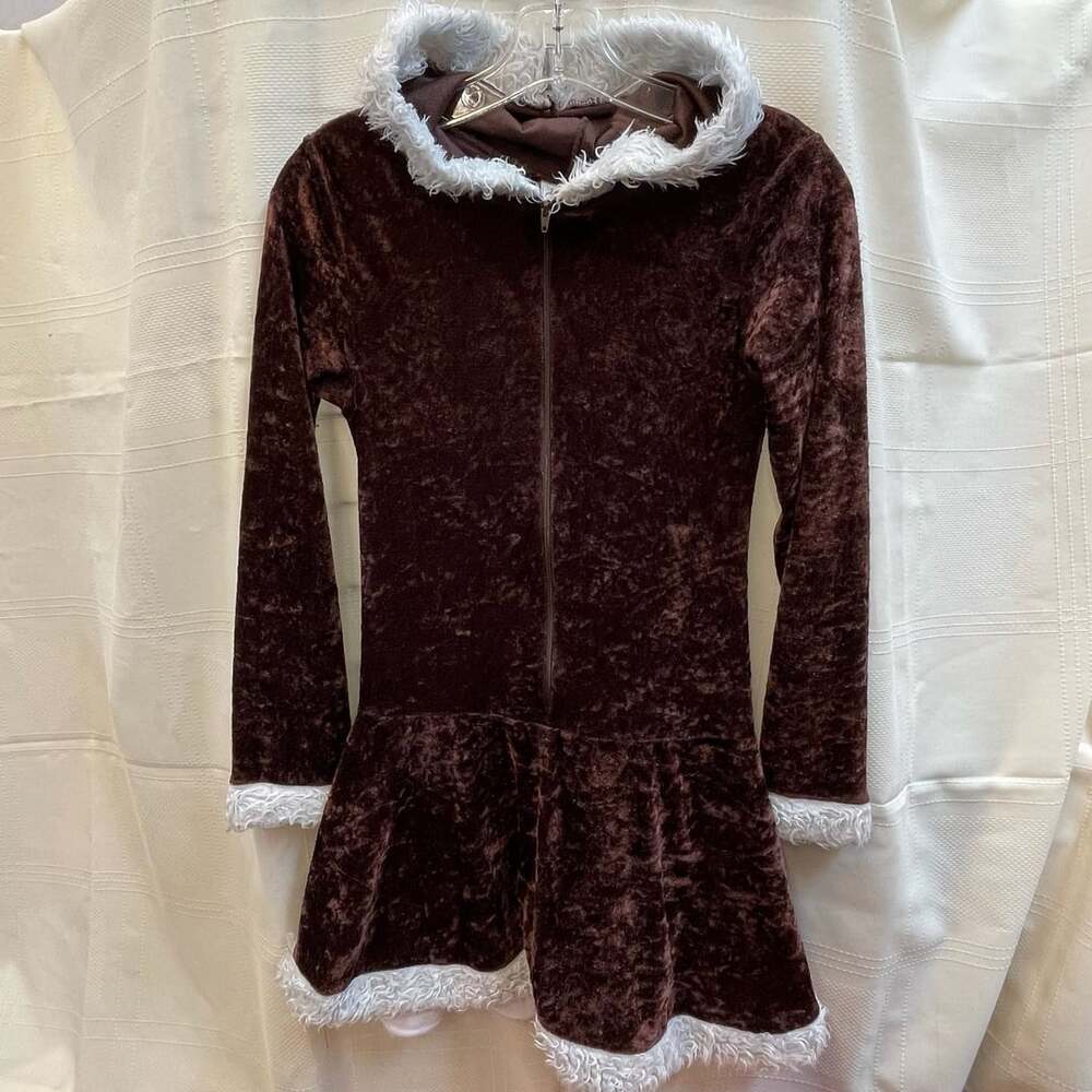 Dreamgirl Brown Velour Hooded Mini Dress with Fux Fur Trim Girls 7-10 Woodland F